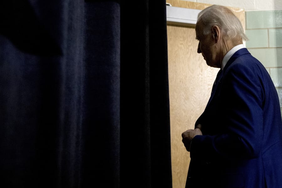 Democratic presidential candidate former Vice President Joe Biden leaves after speaking at a campaign event at the Colonial Early Education Program at the Colwyck Training Center, Tuesday, July 21, 2020 in New Castle, Del.