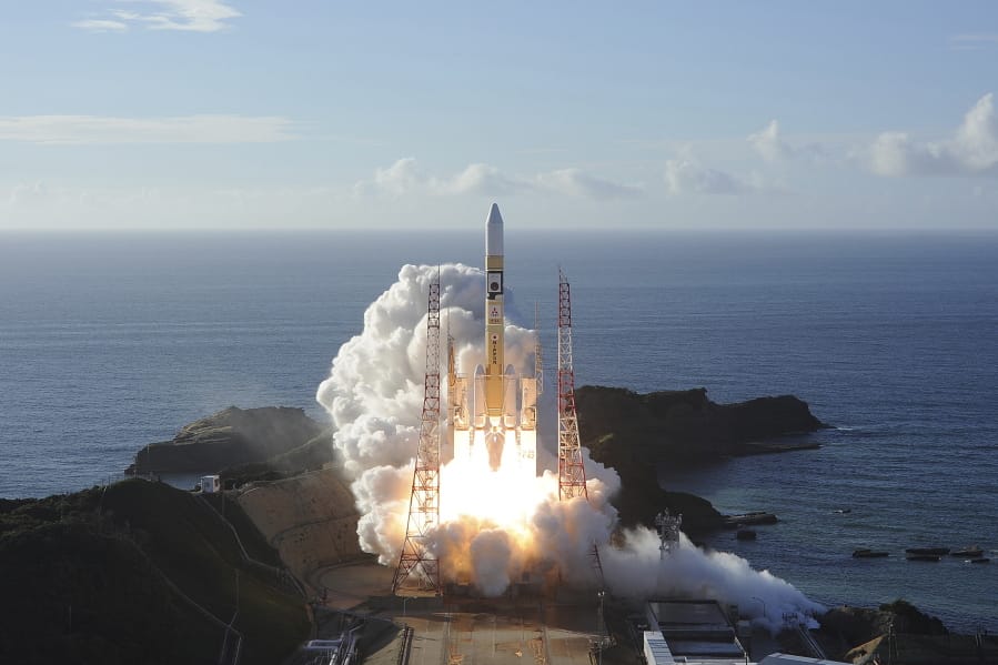 In this photo released by MHI, an H-IIA rocket with United Arab Emirates&#039; Mars orbiter Hope lifts off from Tanegashima Space Center in Kagoshima, southern Japan Monday, July 20, 2020. A United Arab Emirates spacecraft rocketed away Monday on a seven-month journey to Mars, kicking off the Arab world&#039;s first interplanetary mission.