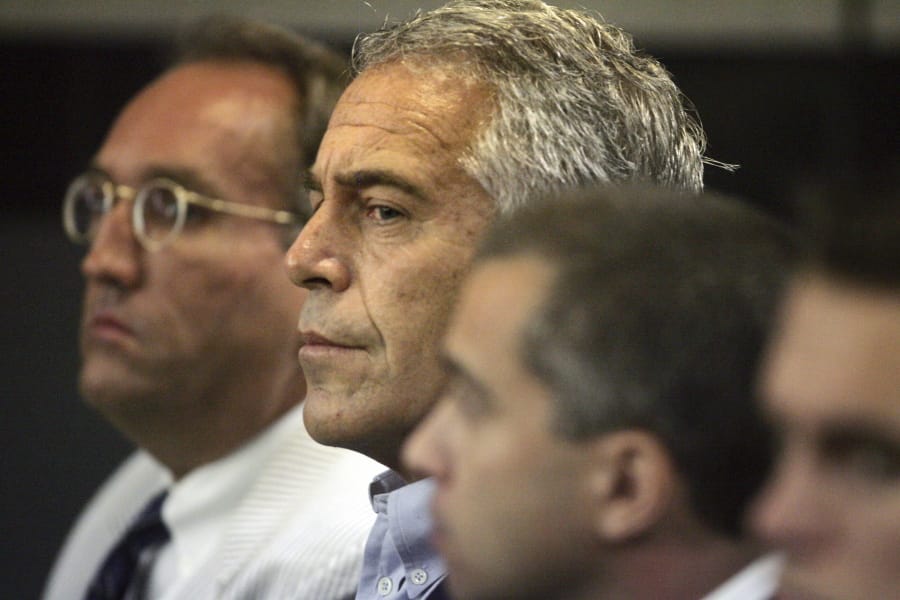 FILE- In this July 30, 2008, file photo, Jeffrey Epstein appears in court in West Palm Beach, Fla.  Newly unsealed court documents provide a fresh glimpse into a fierce civil court fight between Epstein&#039;s ex-girlfriend, Ghislaine Maxwell, and one of the women who accused the couple of sexual abuse. The documents released Thursday, July 30, 2020, were from a now-settled defamation lawsuit filed by one of Epstein&#039;s alleged victims, Virginia Roberts Giuffre.