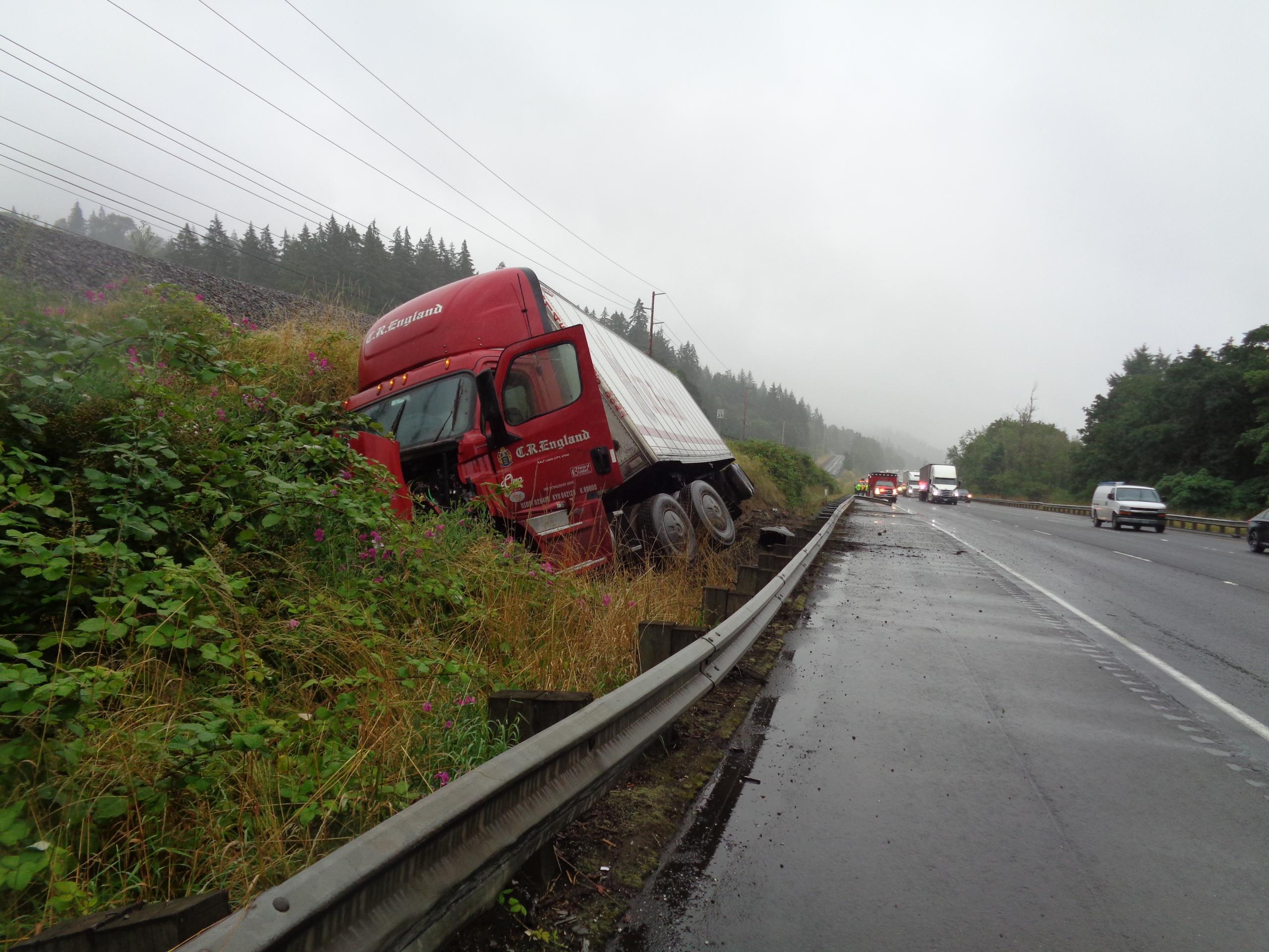 Traffic on northbound Interstate 5 at Milepost 26 in Cowlitz County may be slow into the evening due to a semitruck crash Thursday morning, according to Washington State Patrol.
