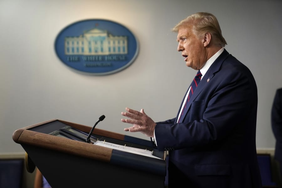 President Donald Trump speaks during a news conference at the White House, Thursday, July 30, 2020, in Washington.