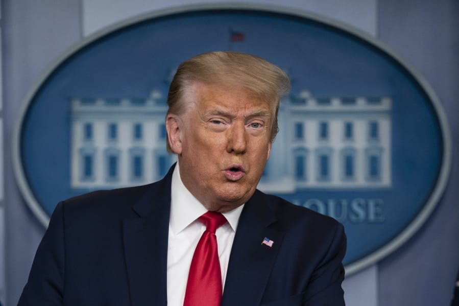 President Donald Trump speaks during a news briefing at the White House, Thursday, July 2, 2020, in Washington.