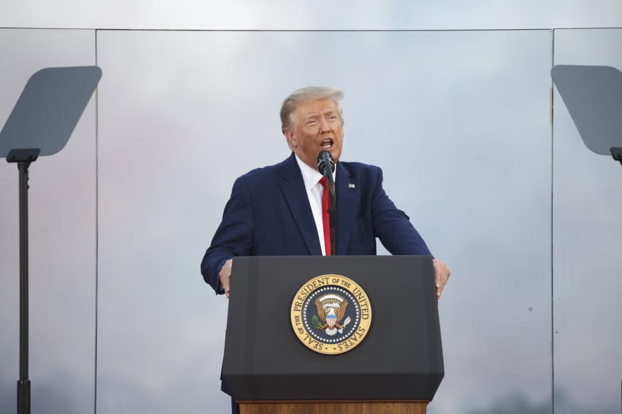 President Donald Trump speaks during a &quot;Salute to America&quot; event on the South Lawn of the White House, Saturday, July 4, 2020, in Washington.