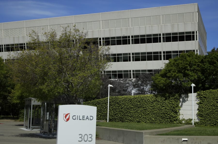 FILE - This is an April 30, 2020, file photo showing Gilead Sciences headquarters in Foster City, Calif. The maker of a drug shown to shorten recovery time for severely ill COVID-19 patients says it will charge $2,340 for a typical treatment course for people covered by government health programs in the United States and other developed countries. Gilead Sciences announced the price Monday, June 29 for remdesivir, and said the price would be $3,120 for patients with private insurance. It will sell for far less in poorer countries where generic drugmakers are being allowed to make it.