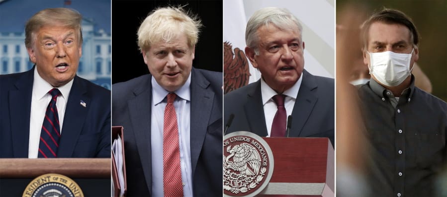 This combination photo shows U.S. President Donald J. Trump, from left, British Prime Minister Boris Johnson, Mexican President Andres Manuel Lopez Obrador and Brazil&#039;s President Jair Bolsonaro. The countries atop the rankings of COVID-19 deaths globally are led by populist, mold-breaking leaders. But when it comes to battling a new disease like COVID-19, the disruptive policies of populists are faring poorly compared to more resilient liberal democratic models in countries like Germany, France and Iceland in Europe, or South Korea or Japan in Asia.