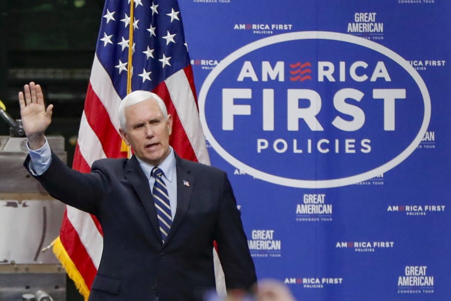 FILE - In this June 12, 2020, file photo Vice President Mike Pence, waves as he arrives to speak after a tour at Oberg Industries plant in Sarver, Pa. As the public face of the administration&#039;s coronavirus response. Vice President Mike Pence has been trying to convince Americans that the country is winning even as cases spike in large parts of the country. For public health experts, that sense of optimism is detached from reality.
