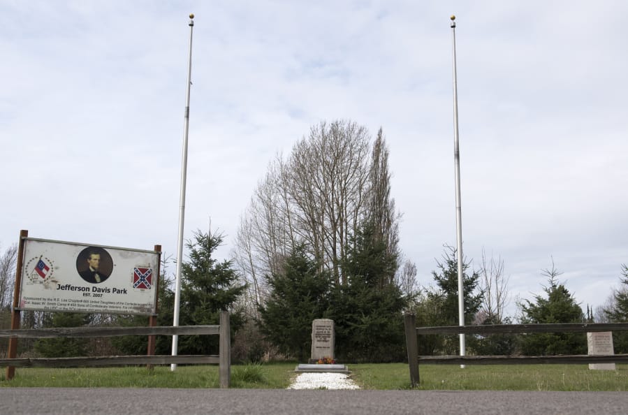 Jefferson Davis Park is seen outside Ridgefield in 2018. The flags flying at the site were recently stolen.