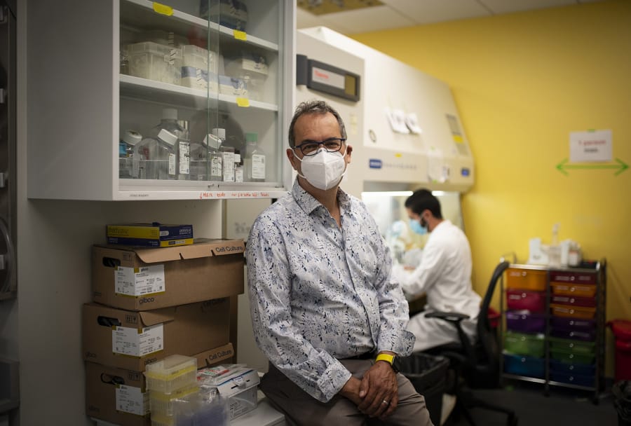 University of Chicago Prof. Jeffrey Hubbell, in his lab at the Pritzker School of Engineering in Chicago, Ill., Wednesday, Aug, 12, 2020. Hubbell is a bioengineer who works on vaccine development. (E.