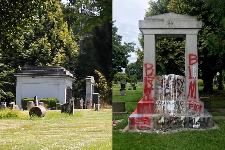 A Confederate memorial in Lake View Cemetery was recently spray painted with messages in support of Black Lives Matter. Funded by the Daughters of the Confederacy, the monument was built in 1926. Confederate memorials have a complicated history in the U.S., with some saying they are in honor of Confederate veterans and others acknowledging the monuments of this era have roots to Jim Crow laws and intimidation methods against Black Americans.