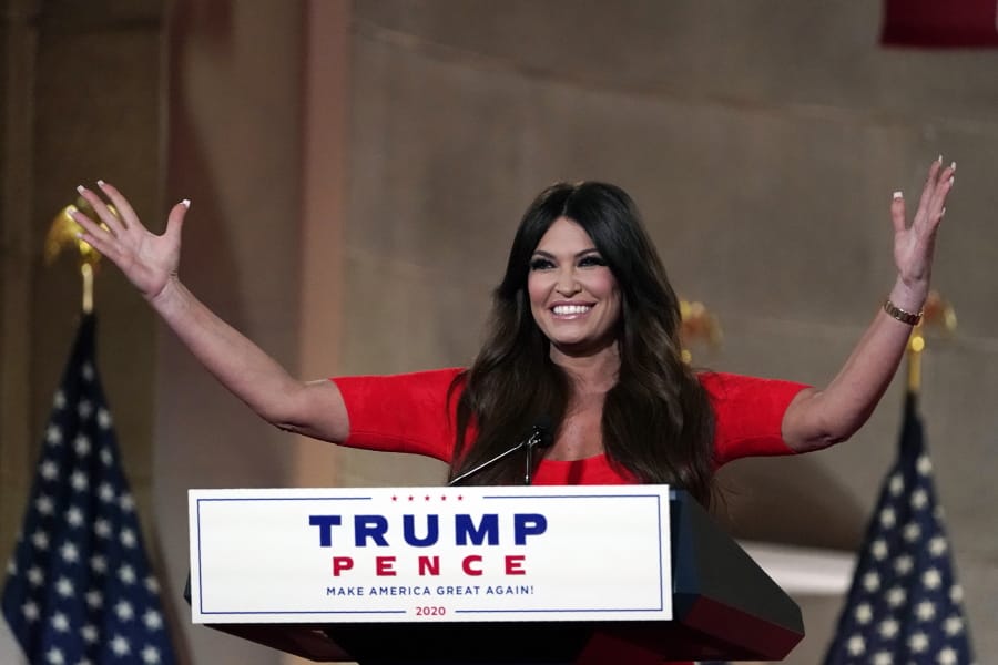Kimberly Guilfoyle speaks as she tapes her speech for the first day of the Republican National Convention from the Andrew W. Mellon Auditorium in Washington, Monday, Aug. 24, 2020.