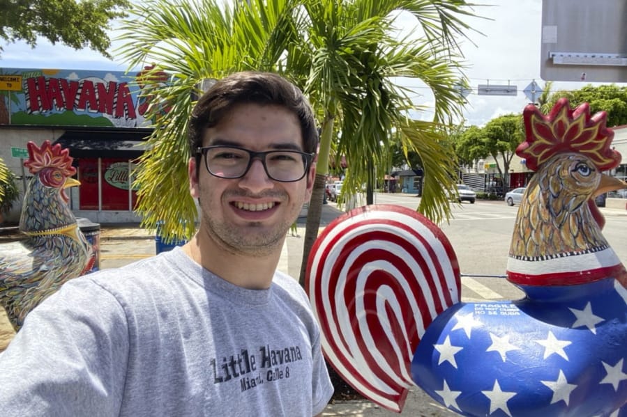 In this photo provided by Robert Lewis, Lewis takes a selfie in the Little Havana neighborhood in Miami, Wednesday, Aug. 5, 2020. Until recently, Lewis had never heard of Karen Bass, the California congresswoman in contention to be Democratic presidential candidate Joe Biden&#039;s running mate. But the recent college graduate had long heard stories from his grandfather recounting the days of oppression in Cuba under Fidel Castro.