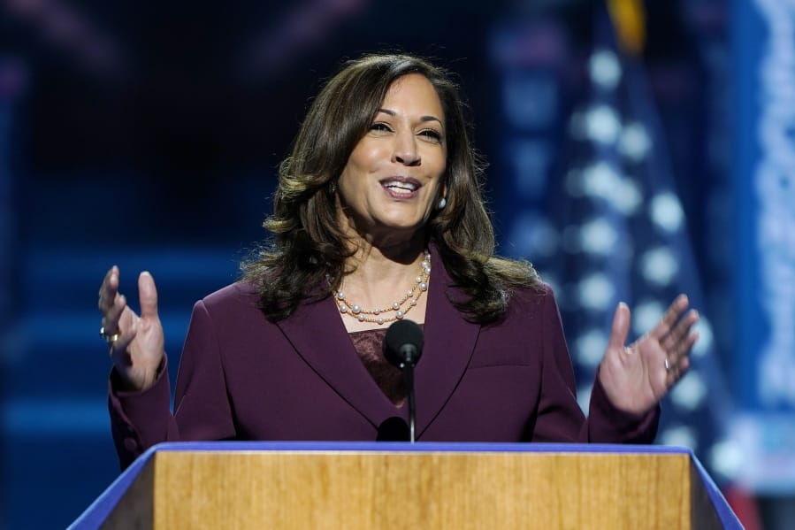 Democratic vice presidential candidate Sen. Kamala Harris, D-Calif., speaks during the third day of the Democratic National Convention, Wednesday, Aug. 19, 2020, at the Chase Center in Wilmington, Del.