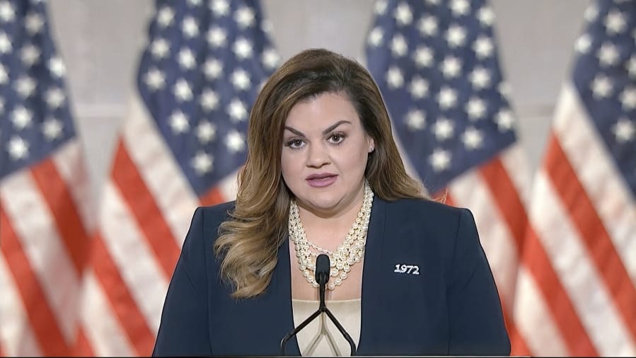 In this image from video, Abby Johnson speaks from Washington, during the second night of the Republican National Convention on Tuesday, Aug. 25, 2020.