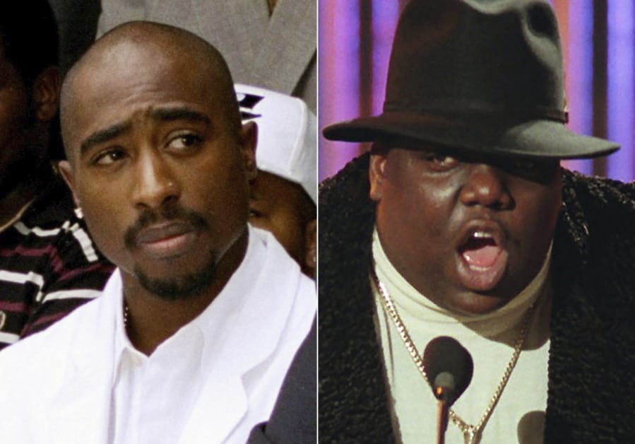 In this combination photo, Tupac Shakur attends a voter registration event in South Central Los Angeles on  Aug. 15, 1996, left, and Notorious B.I.G., winner of best rap artist and rap single of the year, appears at the Billboard Music Awards in New York on Dec. 6, 1995. The late rappers are being united for an auction at Sotheby&#039;s, the first-ever dedicated hip-hop auction at a major international auction house. Bidders will be able to vie for the crown worn and signed by the Notorious B.I.G. during a 1997 photo shoot held three days before he was killed in Los Angeles. They&#039;ll also get to bid on an archive of 22 autographed love letters written by Shakur at the age of 15 to a high school sweetheart.
