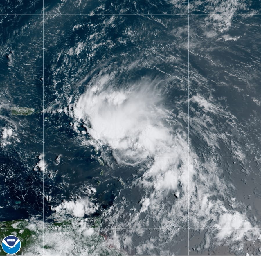 This satellite image  shows Tropical Storm Laura on Friday.