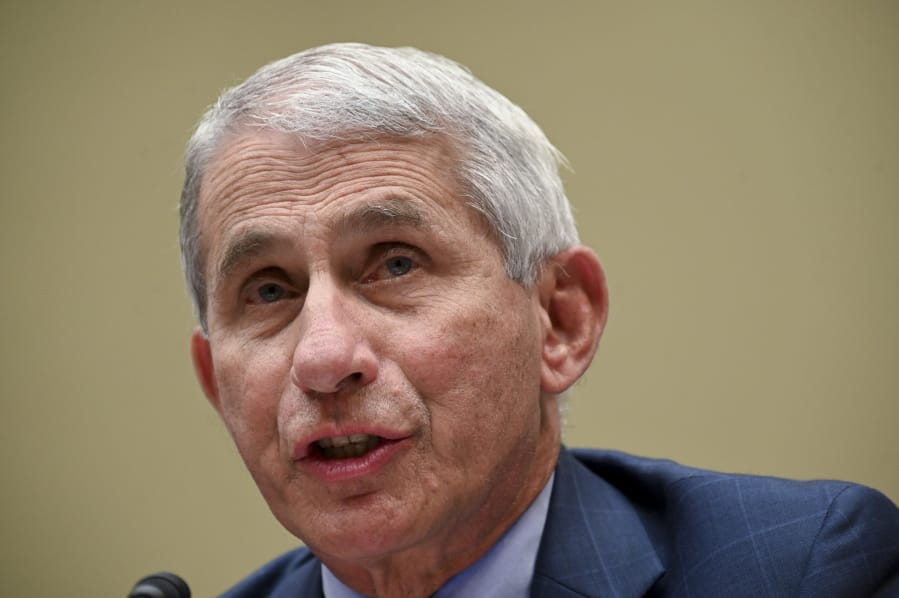 FILE - In this July 31, 2020 file photo, Dr. Anthony Fauci, director of the National Institute for Allergy and Infectious Diseases, testifies before a House Select Subcommittee hearing on the Coronavirus, on Capitol Hill in Washington.