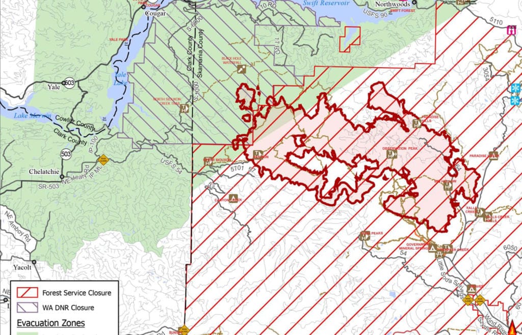The Big Hollow wildfire, which is 15 miles northwest of Carson and 7 miles southeast of Cougar, had burned a total of 24,309 acres, or about 38 square miles as of this morning. (U.S.