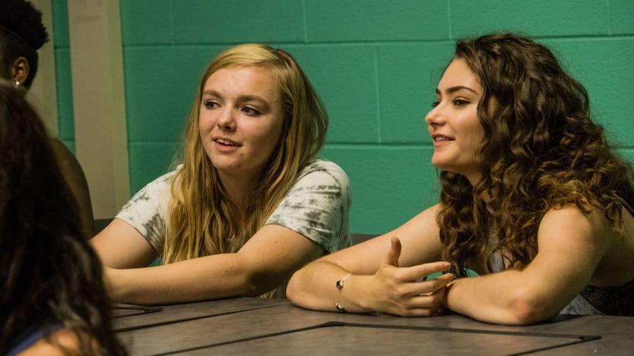 Elsie Fisher, left, and Emily Robinson in the movie &quot;Eighth Grade.&quot; (Linda Kallerus/A24/TNS)