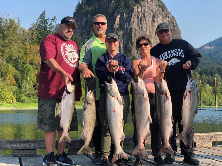 A group of happy fishers after a day with Matt Eleazer of East Fork Outfitters below Bonneville Dam. While Eleazer still fishes the Columbia, he has forsaken the poor fishing on tributary rivers of Southwest Washington.