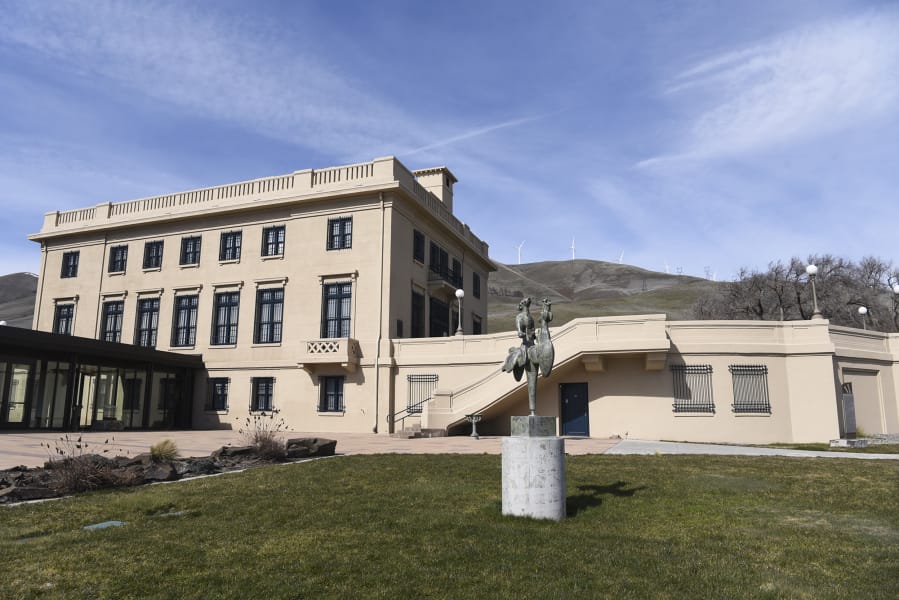 A sculpture by Battle Ground artist James Hansen is pictured in the lawn of the Maryhill Museum of Art in Goldendale. The museum will reopen Friday.