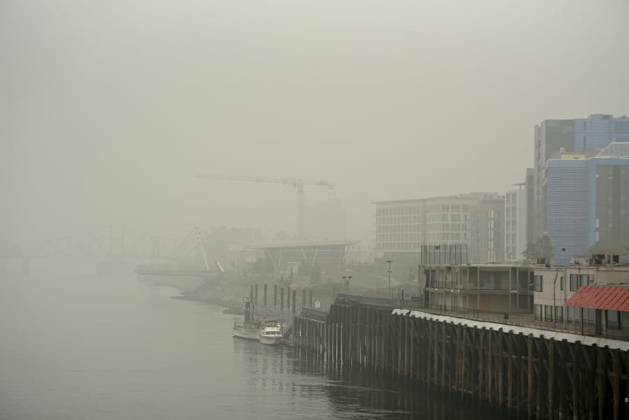 The Grant Street Pier is barely visible as thick wildfire smoke continues to blanket the region in September 2020. Clark County's air quality was so bad that Vancouver&#039;s PM 2.5 pollution levels went beyond the index used to rate air quality.