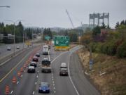 Traffic flows smoothly in the southbound direction of Interstate 5 as motorists near the Interstate 5 Bridge on Monday morning.