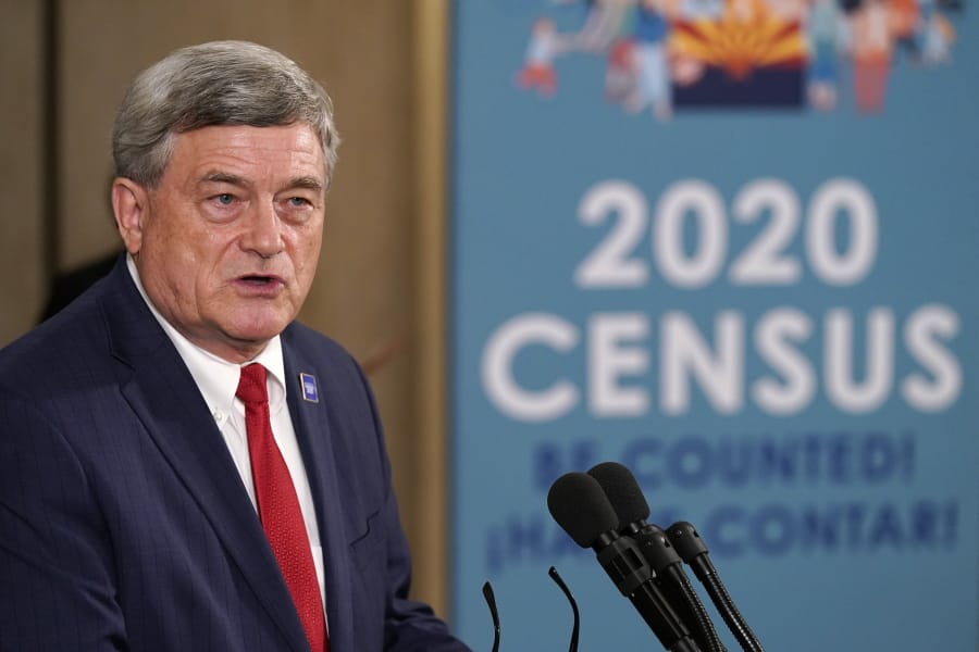 U.S. Census Director Steven Dillingham speaks as he joins Arizona Gov. Doug Ducey as they hold a news conference to urge Arizonans to participate in the nation&#039;s once-a-decade census population count Thursday, Sept. 17, 2020, in Phoenix. Ending the 2020 census at the end of September instead of the end of October, could cost Florida and Montana congressional seats and result in Texas, Florida, Arizona, Georgia, and North Carolina losing $500 million in federal funding for healthcare for its neediest residents. (AP Photo/Ross D.