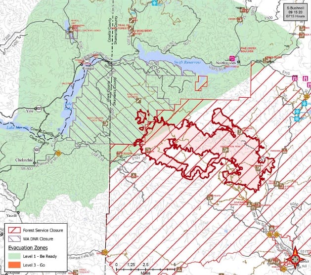 A U.S. Forest Service map shows the latest spread of the Big Hollow Fire.
