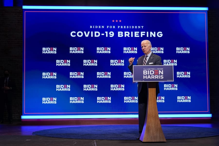 Democratic presidential candidate former Vice President Joe Biden speaks after participating in a coronavirus vaccine briefing with public health experts, Wednesday, Sept. 16, 2020, in Wilmington, Del.