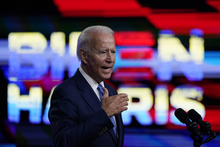 Democratic presidential candidate former Vice President Joe Biden, speaks in Wilmington, Del., Wednesday, Sept. 2, 2020, about school reopenings.