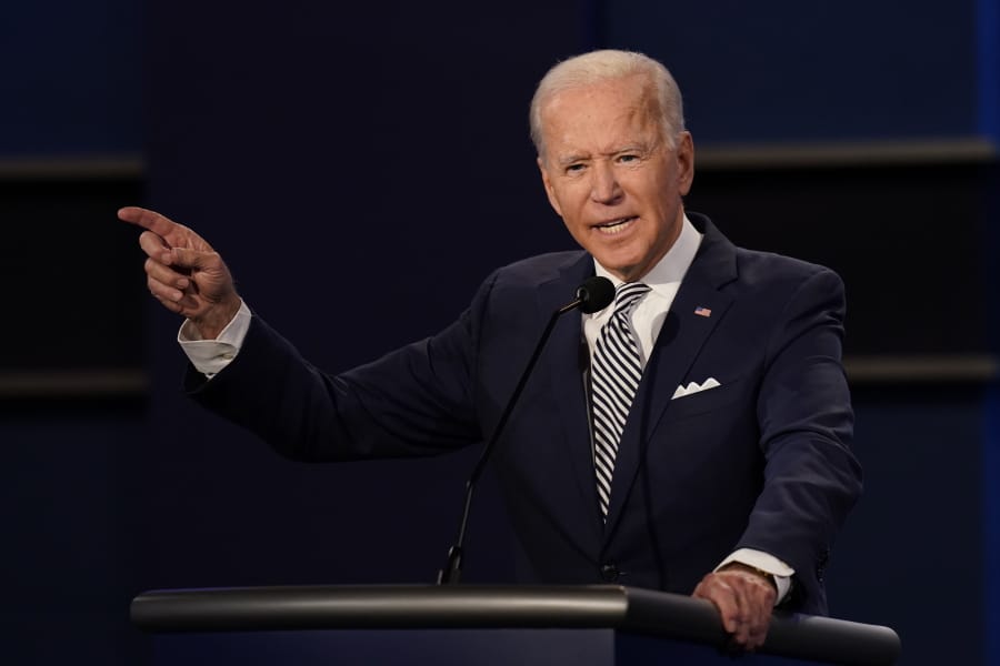 Democratic presidential candidate former Vice President Joe Biden gestures while speaking during the first presidential debate Tuesday, Sept. 29, 2020, at Case Western University and Cleveland Clinic, in Cleveland, Ohio.