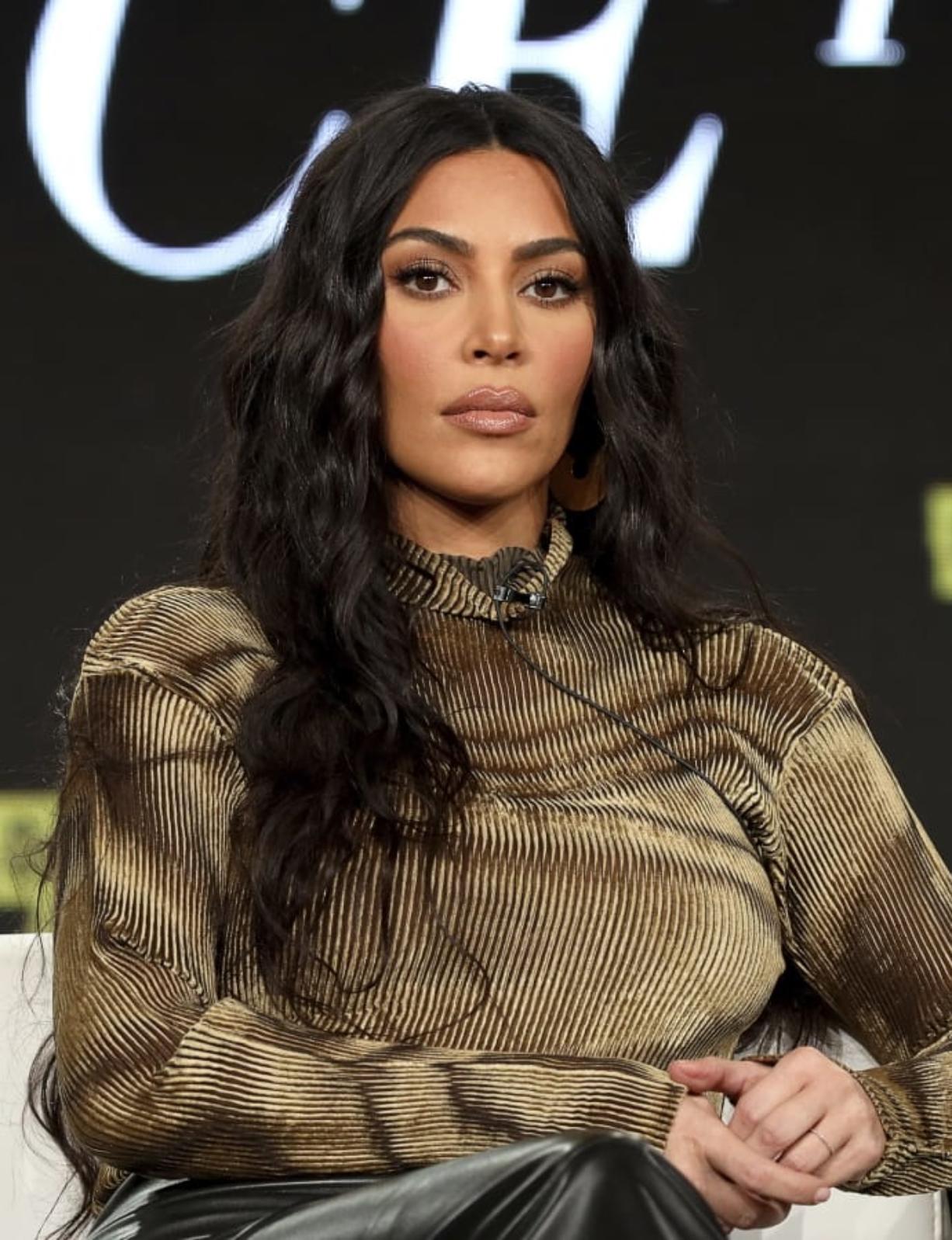 FILE - In this Saturday, Jan. 18, 2020 file photo, Kim Kardashian West speaks at the &quot;Kim Kardashian West: The Justice Project&quot; panel during the Oxygen TCA 2020 Winter Press Tour at the Langham Huntington, in Pasadena, Calif.  Celebrities including Kim Kardashian West, Katy Perry and Leonardo DiCaprio are taking part in a 24-hour &quot;freeze&quot; Wednesday, Sept. 16, 2020 on Instagram to protest against the failure of the social media platform&#039;s parent company, Facebook, to tackle misinformation and hateful content.