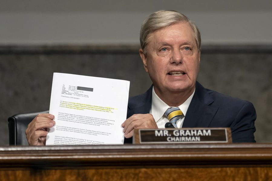 Senate Judiciary Committee chairman Sen. Lindsey Graham, R-S.C., speaks during a Senate Judiciary Committee oversight hearing on Capitol Hill in Washington, Wednesday, Aug. 5, 2020, to examine the Crossfire Hurricane investigation.
