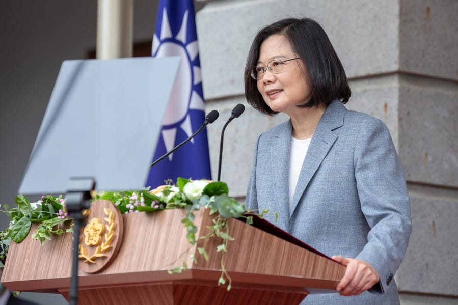 FILE - In this May 20, 2020, file photo released by the Taiwan Presidential Office, Taiwanese President Tsai Ing-wen delivers a speech after her inauguration ceremony at a government guest house in Taipei, Taiwan. U.S. Undersecretary of State Keith Krach is due to meet Tsai and other senior officials, the island&#039;s foreign ministry said Thursday, Sept. 17, 2020. Krach is the highest-level official from the State Department to visit the island in decades. Keith is due to arrive in Taiwan on Thursday afternoon to begin a three-day visit that has already drawn a warning from China.