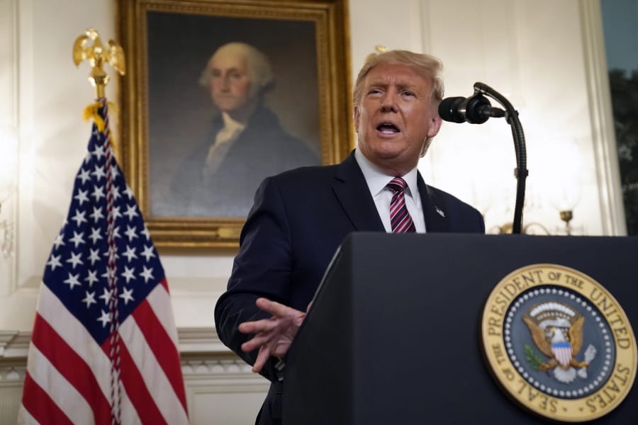President Donald Trump speaks during an event on judicial appointments, in the Diplomatic Reception Room of the White House, Wednesday, Sept. 9, 2020, in Washington.