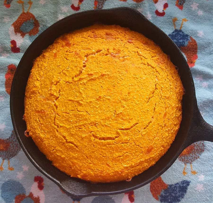 Enjoy this sweet, pumpkiny cornbread with butter, honey or maple syrup.