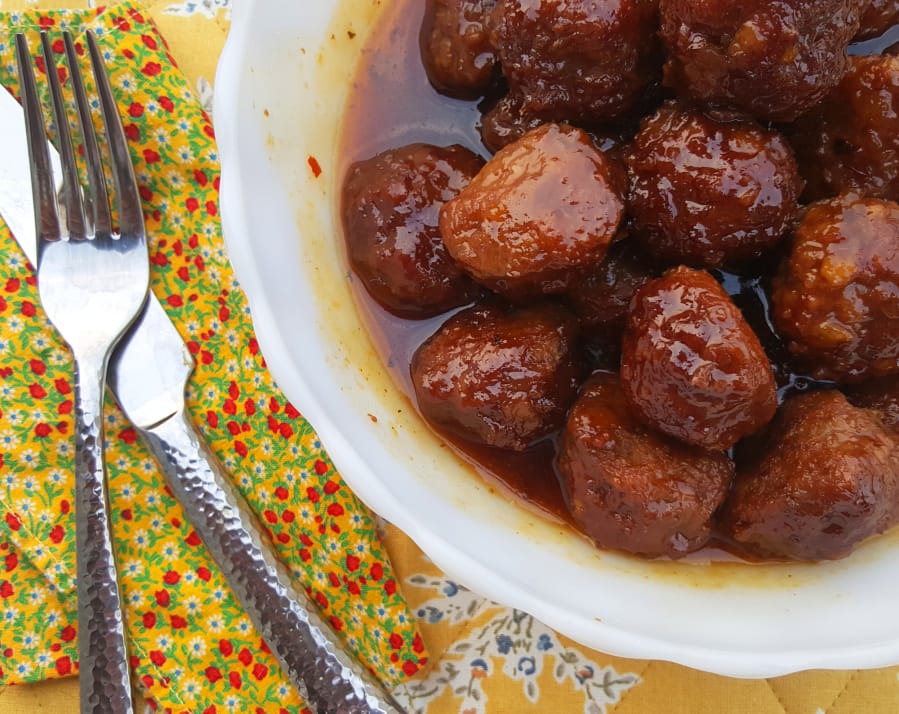 These meatballs are full of flavor, with a sweet sauce that gets kick from red pepper flakes.