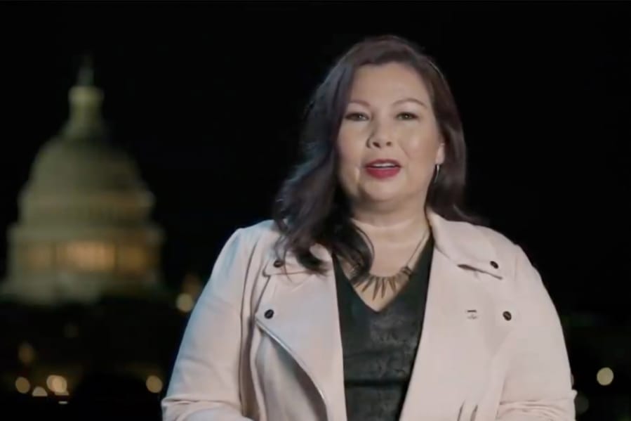 In a screenshot from the DNCC&#039;s livestream of the Democratic National Convention, Sen. Tammy Duckworth (D-IL) addresses the virtual convention on August 20, 2020.