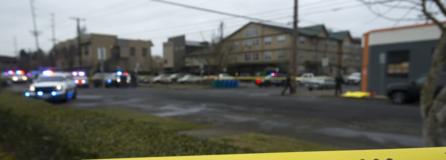 Crime scene tape surrounds the scene of a police shooting in downtown Vancouver on Feb. 28, 2019.