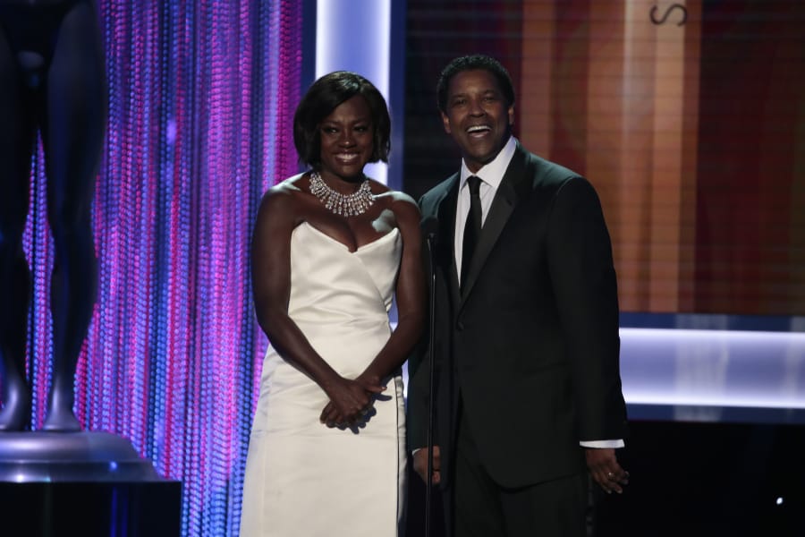 Viola Davis and Denzel Washington during the 23rd Annual Screen Actors Guild Awards in 2017 at the Shrine Auditorium in Los Angeles.