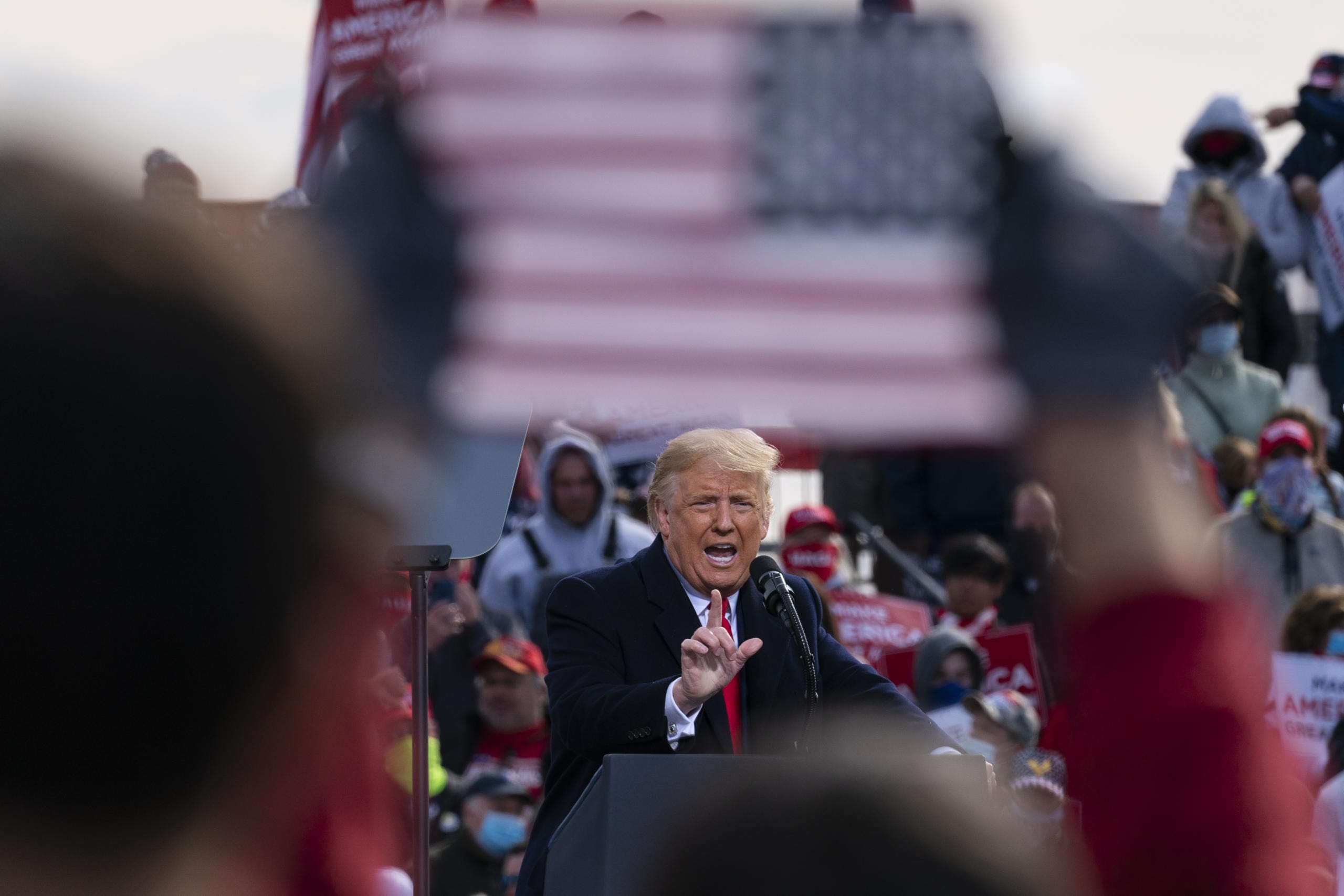 President Donald Trump speaks at a campaign rally at Manchester-Boston Regional Airport, Sunday, Oct. 25, 2020, in Londonderry, N.H.