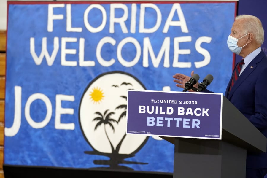 Democratic presidential candidate former Vice President Joe Biden speaks at Jose Marti Gym, Monday, Oct. 5, 2020, in Miami.