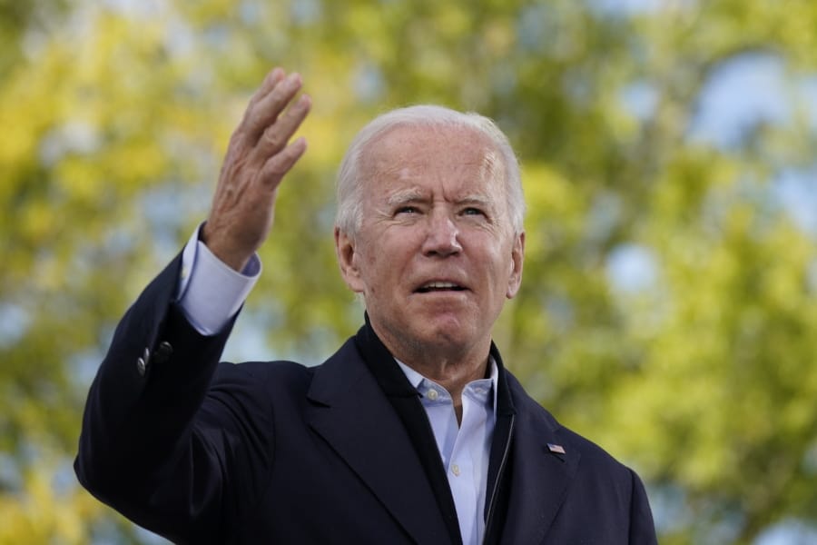 Democratic presidential candidate former Vice President Joe Biden speaks during a campaign event at Riverside High School in Durham, N.C., Sunday, Oct. 18, 2020.