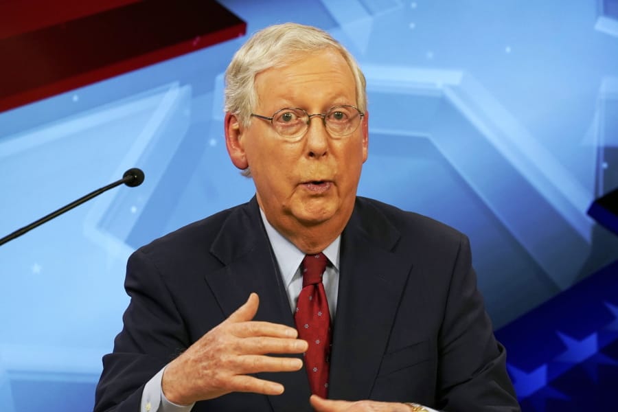 Senate Majority Leader Mitch McConnell, R-Ky., speaks during a debate with Democratic challenger Amy McGrath in Lexington, Ky., Monday, Oct. 12, 2020.