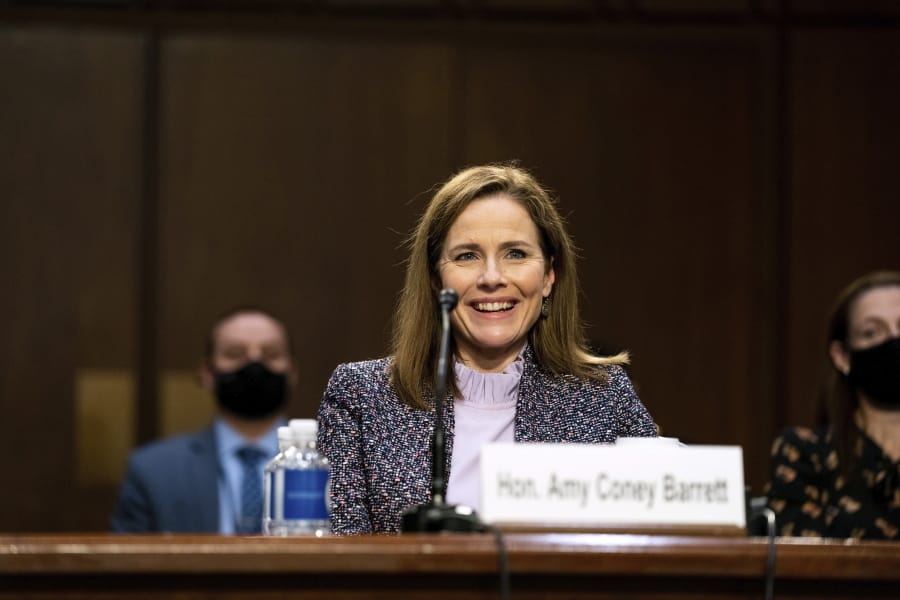 Supreme Court nominee Amy Coney Barrett testifies Wednesday during the third day of her confirmation hearings before the Senate Judiciary Committee on Capitol Hill in Washington.