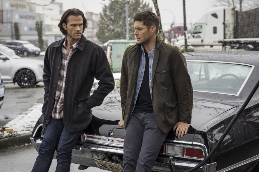 This image released by The CW shows Jared Padalecki, left, and Jensen Ackles from the series &quot;Supernatural,&quot; airing Oct. 8.