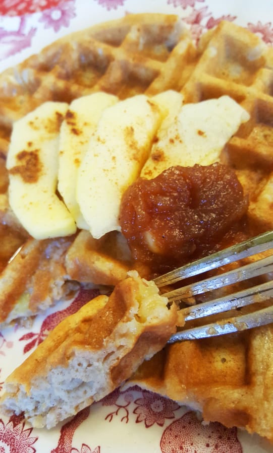 These apple cinnamon waffles are perfect for fall mornings, when a little fruit and spice seems like just the ticket.