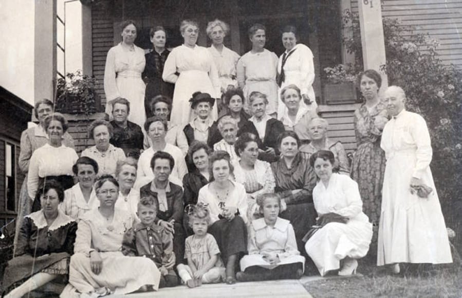 Few of the women in this undated photo are smiling. All are members of the Clark County Women&#039;s Christian Temperance Union. This sober group is on a mission to gain the vote for women and improve society by abolishing alcohol, which they see as the crux of many social ills. The Victorian era concerned itself with decency and morality, and anti-saloon groups like the WCTU grew out of such concerns. Considering themselves progressives, WCTU members believed women were the moral guardians of the home, and by extension, the nation and so worked to give women power.