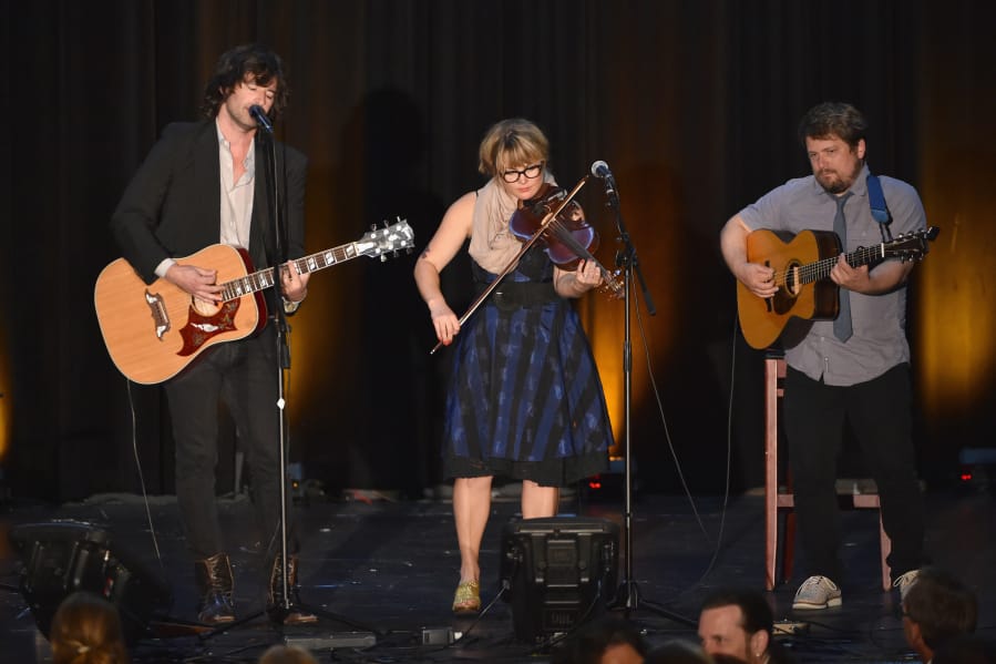 Musician Pete Yorn, from left, performs with musicians Sara Watkins and Sean Watkins of Nickel Creek onstage during the Spirit of Excellence Awards 2014 at the Hyatt Regency Century Plaza on Sept. 23, 2014 in Century City, Calif. (Kevin Winter/Getty Images for T.J.