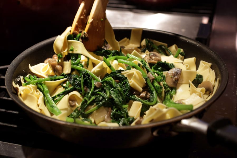 Papparedelle with Broccoli Rabe and Mushrooms, a pasta recipe without red sauce, photographed Wednesday, Oct. 21, 2020. (Hillary Levin/St. Louis Post-Dispatch/TNS) (Photos by Hillary Levin/St.